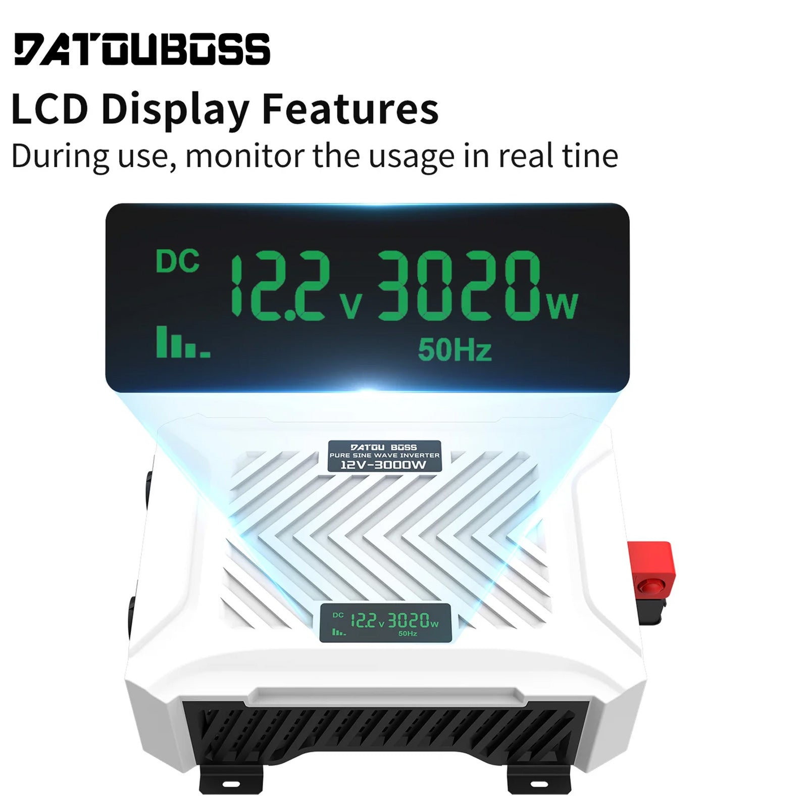 DATOUBOSS 3000W Pure Sine Wave Inverter, 12V to 230V AC Voltage Converter, Peak Power 6000W Peak Power, with Intelligent Detection System & LCD Display & 2 EU Socket Secondary image