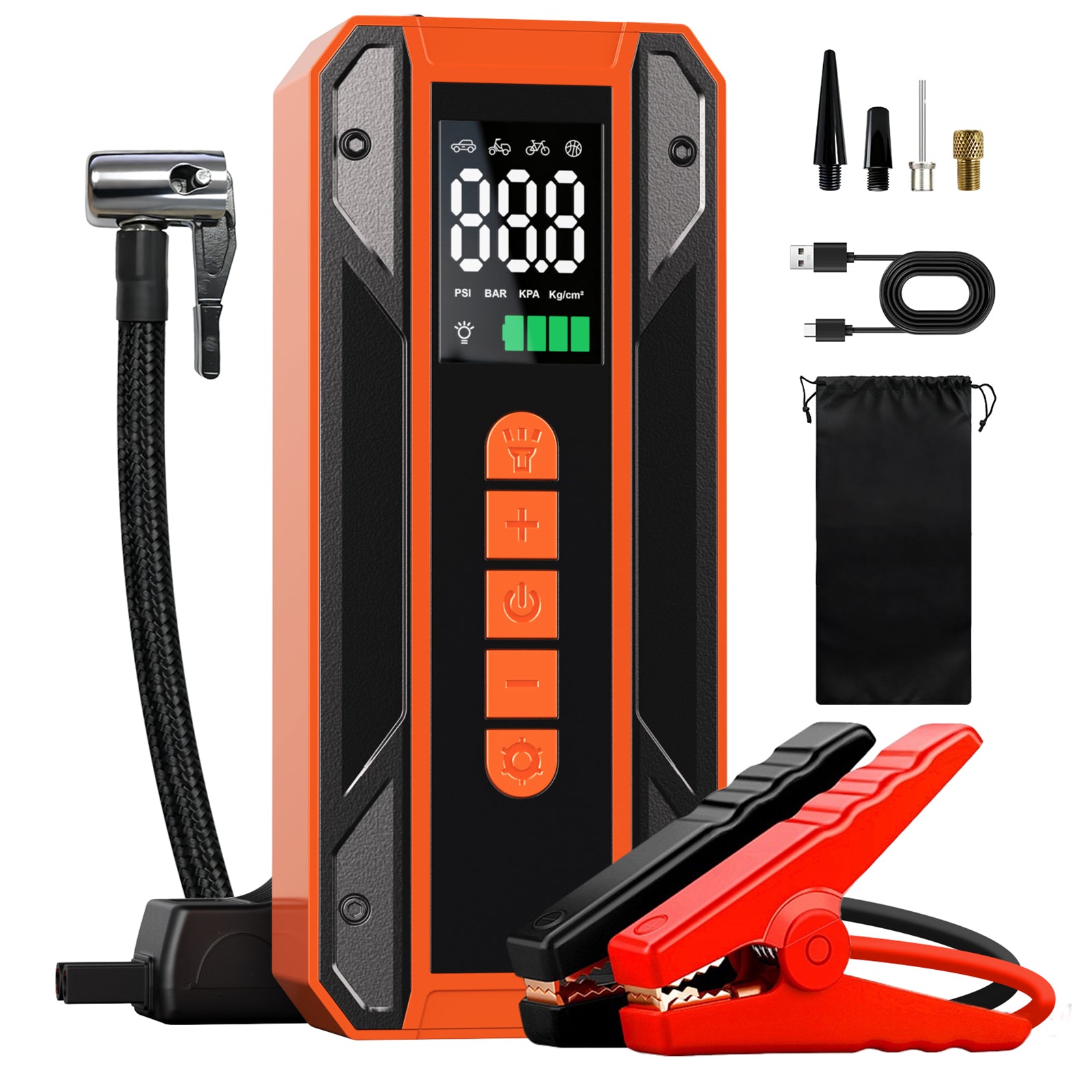 Car Jumper Starter Portable Battery Pack With 150PSI Tire Inflator, Jump Starter With Air Compressor,12V Jump Box For Car Charger Battery Booster With LCD Display, 3-Mode Emergency Flashlight