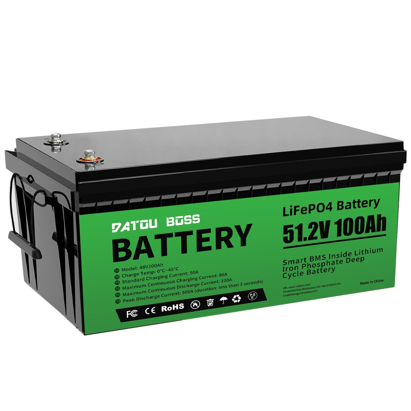 DATOUBOSS 48V 100Ah Lithium LiFePO4 Battery with 200A BMS  Deep Cycle Battery for DIY RV Car Solar Home System