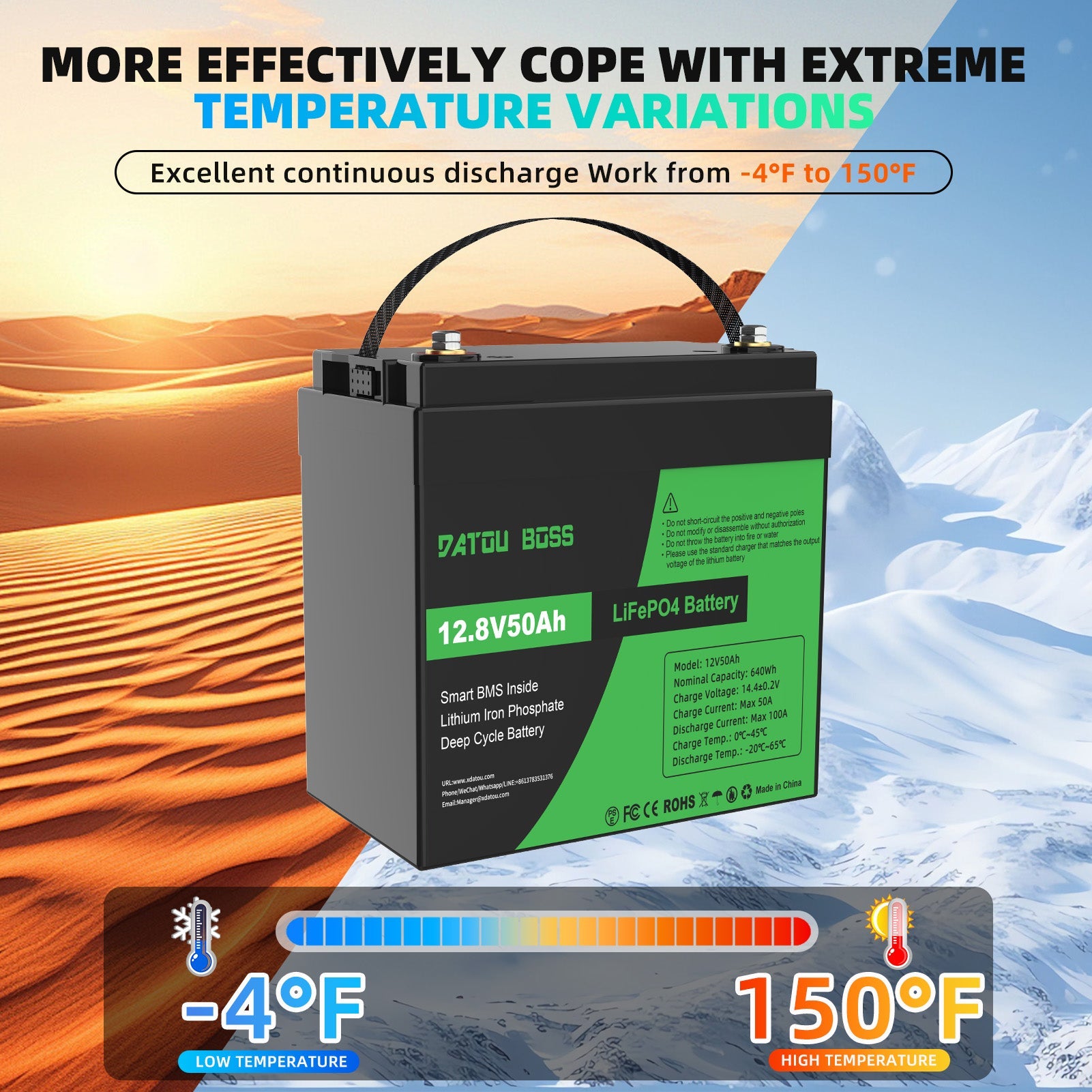 DATOUBOSS 12V 50Ah LiFePO4 Lithium Battery with 50A BMS  Deep Cycle Battery for RV Solar Home System