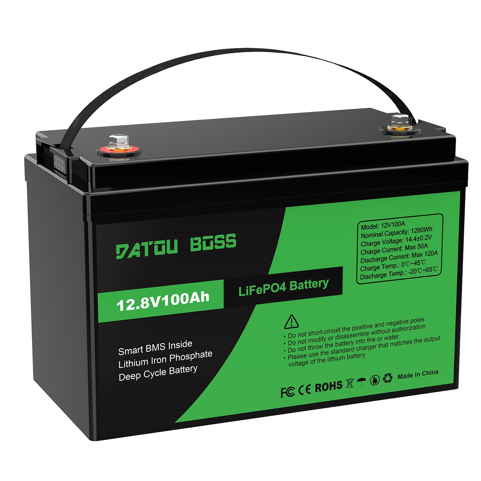 DATOUBOSS 12V 100Ah LiFePO4 Lithium Battery with 100A BMS  Deep Cycle Battery for RV Solar Home System