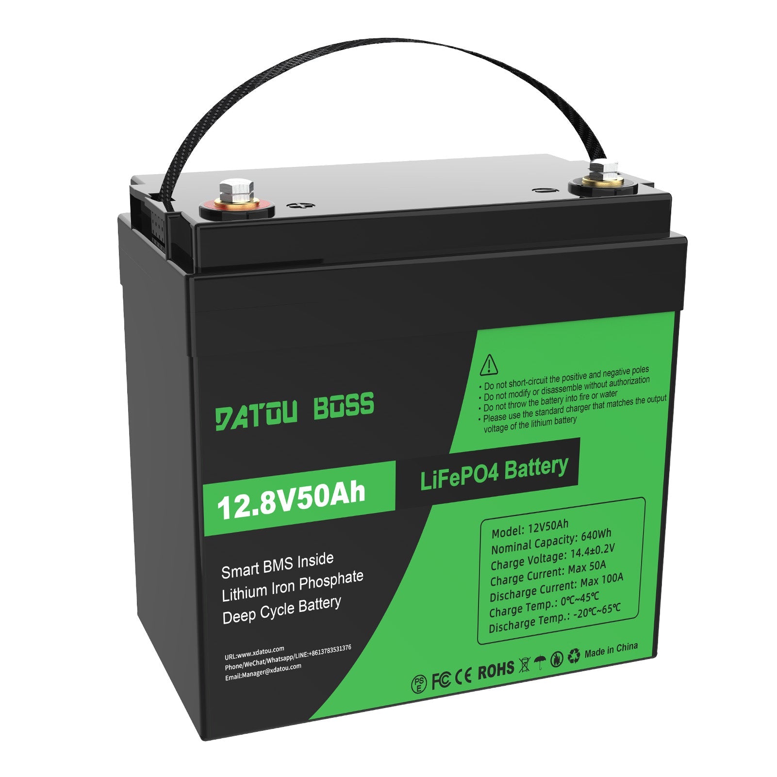 DATOUBOSS 12V 50Ah LiFePO4 Lithium Battery with 50A BMS  Deep Cycle Battery for RV Solar Home System