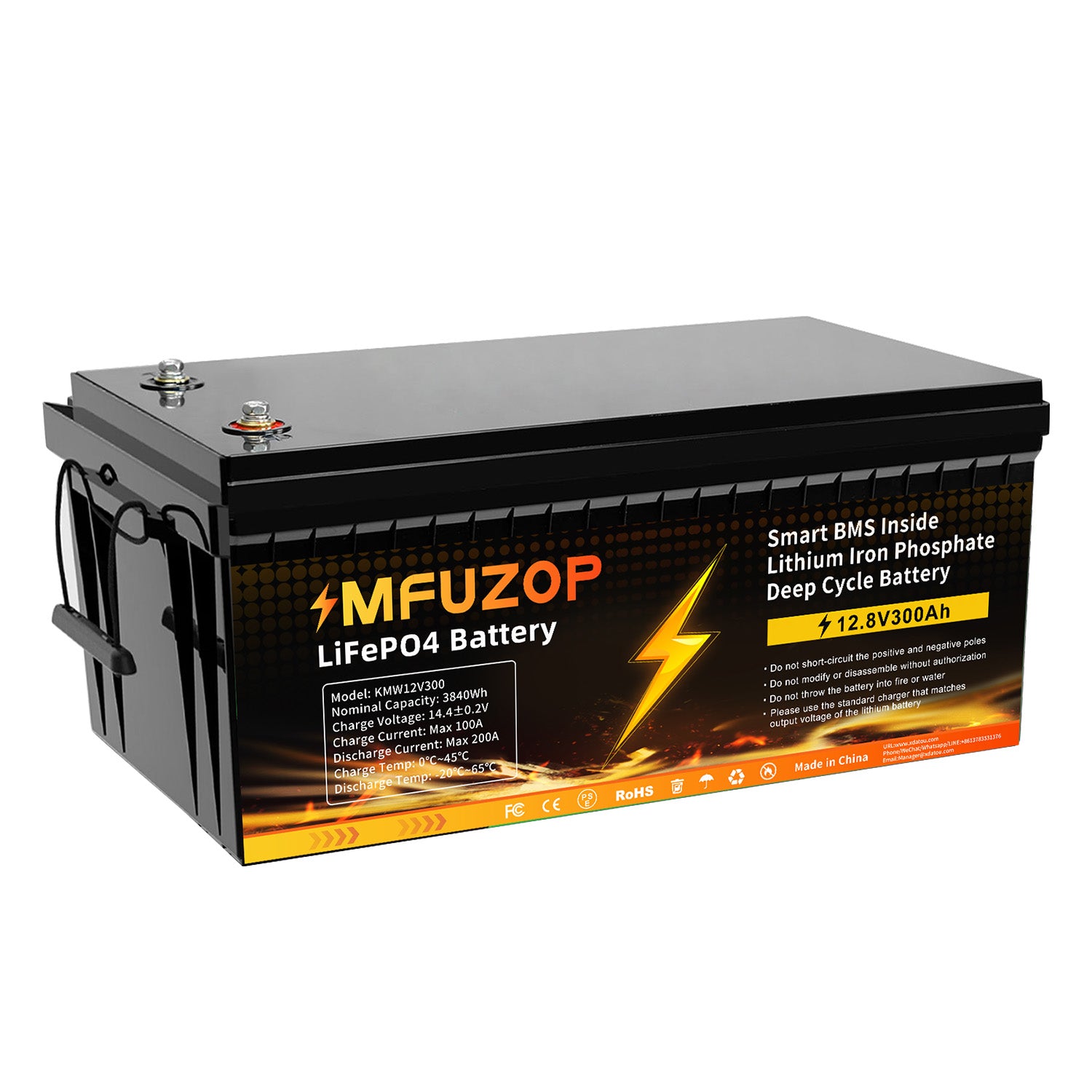 MFUZOP 12V 300Ah LiFePO4 Battery, 3840Wh Lithium Iron Phosphate Battery with 200A BMS, 15000+ Cycles, Low Temp Protection, for RV, Camper, Marine, Solar, Off-Grid, Home Backup, Series & Parallel