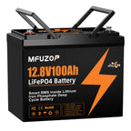 MFUZOP 12V 100Ah LiFePO4 Lithium Battery with 100A Smart BMS, 20000 Deep Cycle Marine Battery 12V, Max 1280Wh Energy, Group 24 for RVs, Vans, Trailers, Motorhomes, and Boats