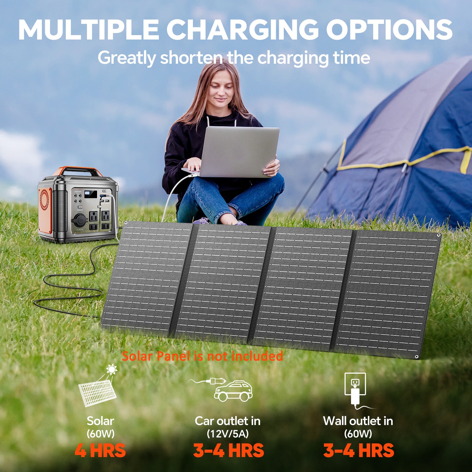 Powerbank 300w Portable Power Station with 60w Solar Panel for Camping Solar Generator 296Wh 80000mAh Lithium Battery