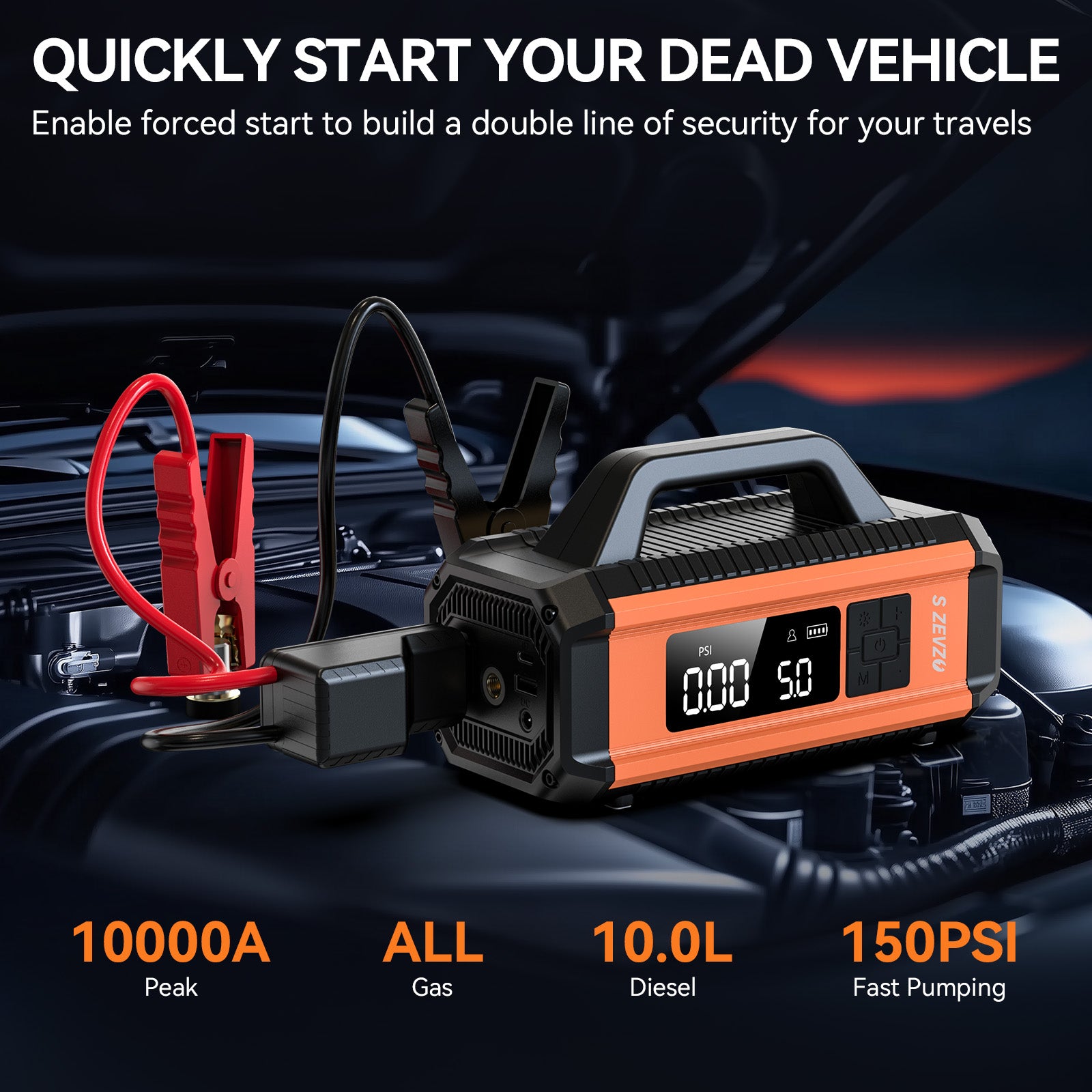 3500A Car Jump Starter Booster Jumper Box Power Bank Battery Charger with 150PSI Air Compressor, 10000mAh Portable Jump Starter