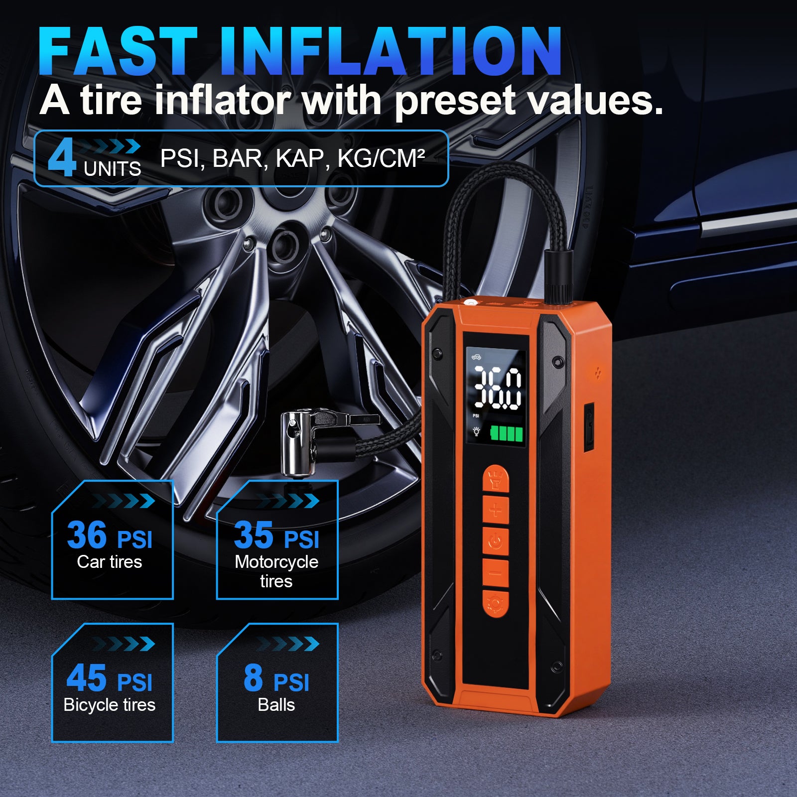 Car Jumper Starter Portable Battery Pack With 150PSI Tire Inflator, Jump Starter With Air Compressor,12V Jump Box For Car Charger Battery Booster With LCD Display, 3-Mode Emergency Flashlight