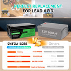 DATOUBOSS 12V 200Ah Lithium LiFePO4 Battery with 200A BMS  Deep Cycle Battery for RV Car Solar Home System DIY