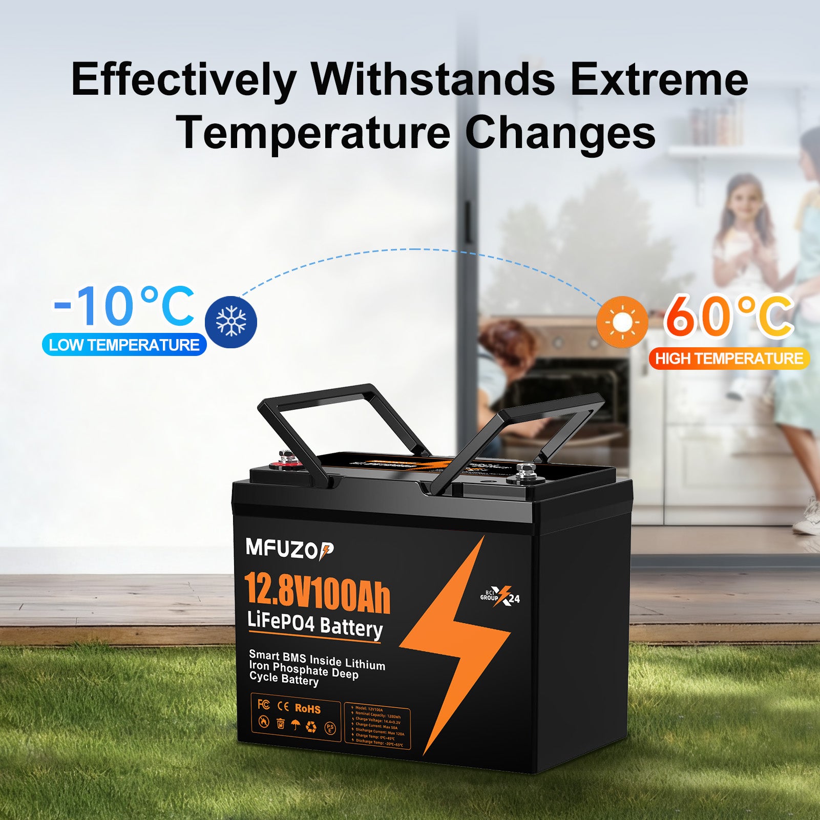 MFUZOP 12V 100Ah LiFePO4 Lithium Battery with 100A Smart BMS, 20000 Deep Cycle Marine Battery 12V, Max 1280Wh Energy, Group 24 for RVs, Vans, Trailers, Motorhomes, and Boats