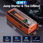 Car Jumper Starter Portable Battery Pack With 150PSI Tire Inflator, Jump Starter With Air Compressor,12V Jump Box For Car Charger Battery Booster With LCD Display, 3-Mode Emergency Flashlight