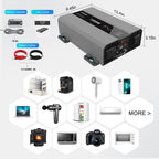 MFUZOP Pure Sine Wave Inverter 1500W Power 12V DC to 110V 120V AC Converter 3000W Peak Power Inverter with Dual AC Outlets USB Port Type-C Remote Control LCD Display for Truck RV Vehicles Solar