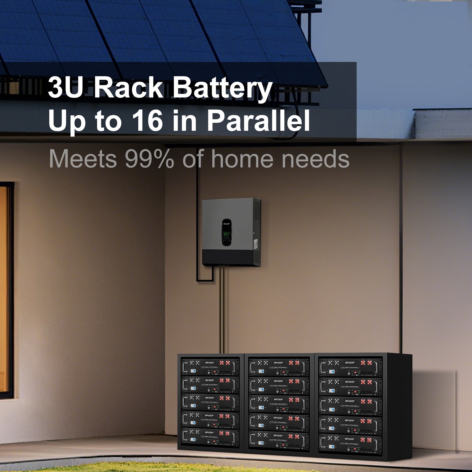 MFUZOP 48V 100Ah LiFePO4 Lithium Battery, 5.12kWh 3U Rack Mount Server Battery, Bluetooth & App Monitoring, Built-in 100A BMS, 15,000+ Deep Cycles, Supports RS232/RS485/CAN, for Home Off Grid RV Backup Power