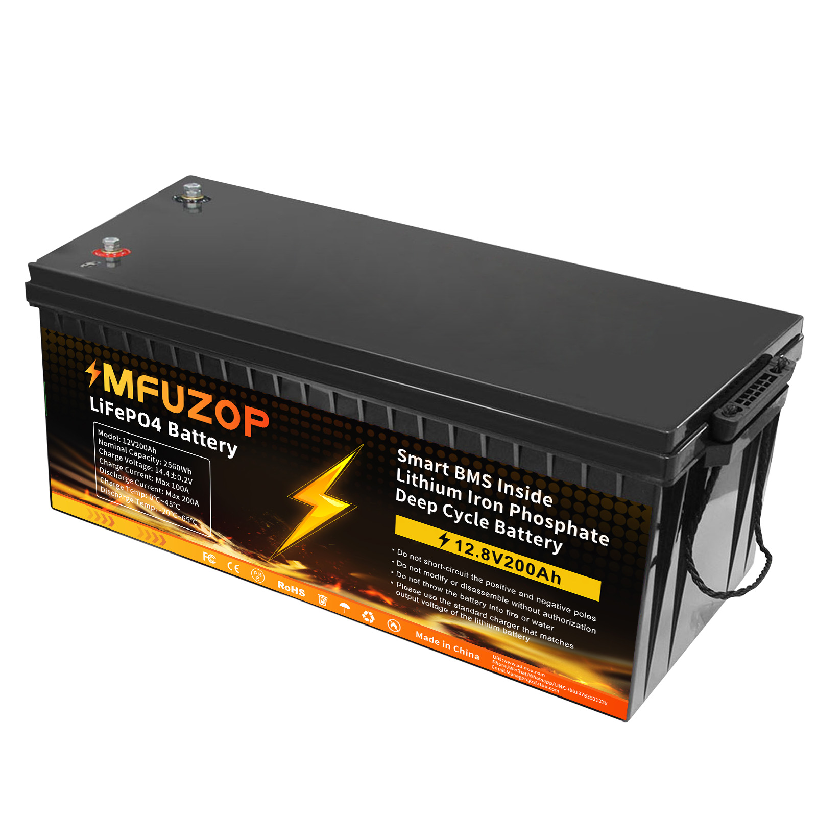 MFUZOP 12V 200Ah Lithium LiFePO4 Battery with 200A BMS  Deep Cycle Battery for RV Car Solar Home System DIY Main image