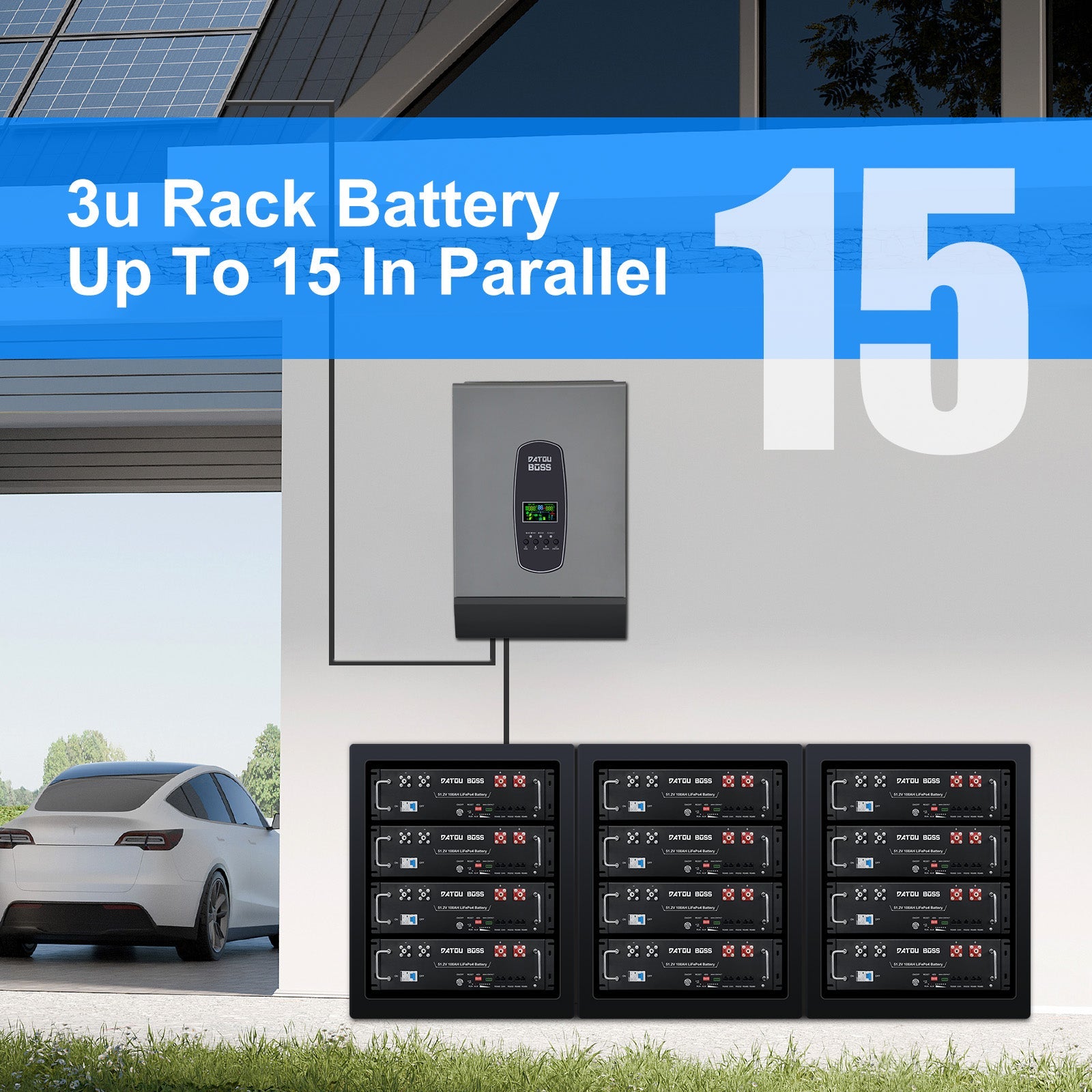 DATOUBOSS 51.2V 100Ah Lithium LiFePO4 Battery with 200A BMS  Deep Cycle Battery for DIY RV Car Solar Home System