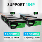 DATOUBOSS 12V 300Ah Lithium LiFePO4 Battery with 200A BMS  Deep Cycle Battery for RV DIY Car Solar Home System