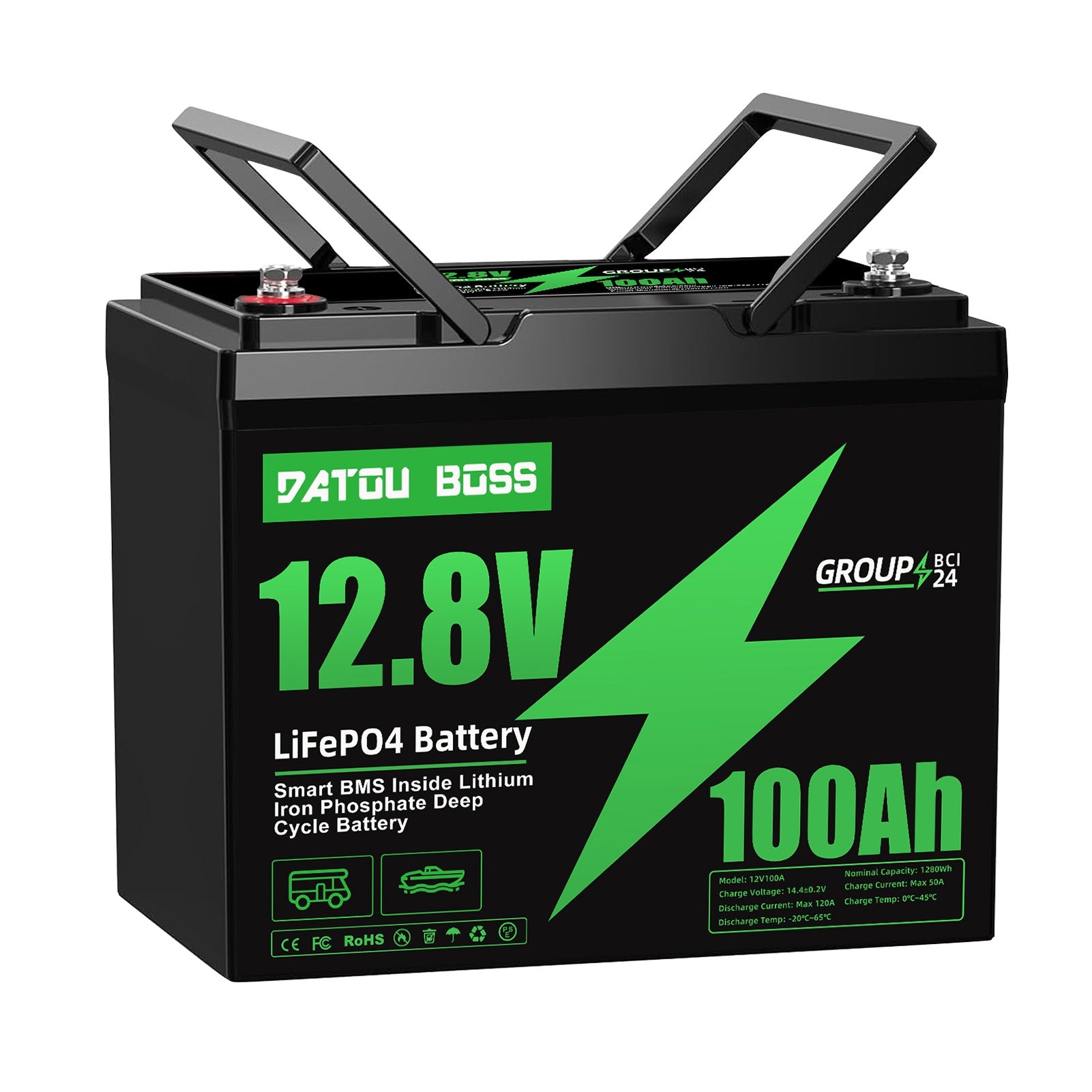 DATOUBOSS 12V 100Ah Lithium LiFePO4 Battery with 100A BMS  Deep Cycle Battery for Car Home Solar System Main image