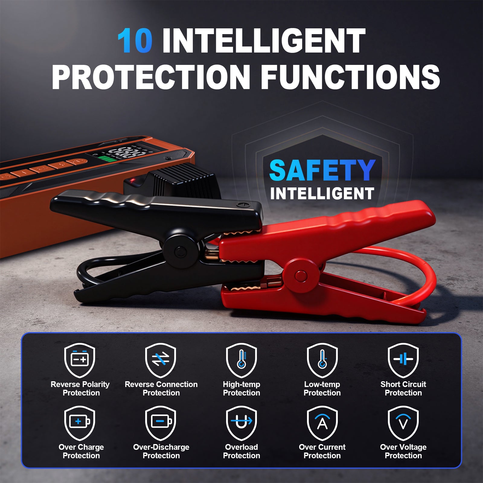 Car Jumper Starter Portable Battery Pack With 150PSI Tire Inflator, Jump Starter With Air Compressor,12V Jump Box For Car Charger Battery Booster With LCD Display, 3-Mode Emergency Flashlight