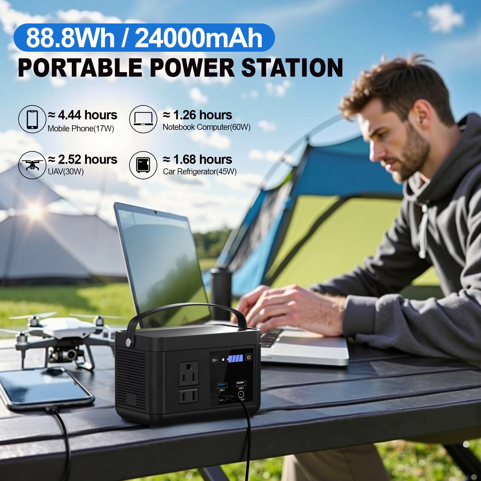 Portable Power Station P86,88.8Wh 3.7 V LiFePo4 Battery,with 120W (150W Peak) AC Outputs, Solar Power Generator for Travel and Camping,estación de energia portatil
